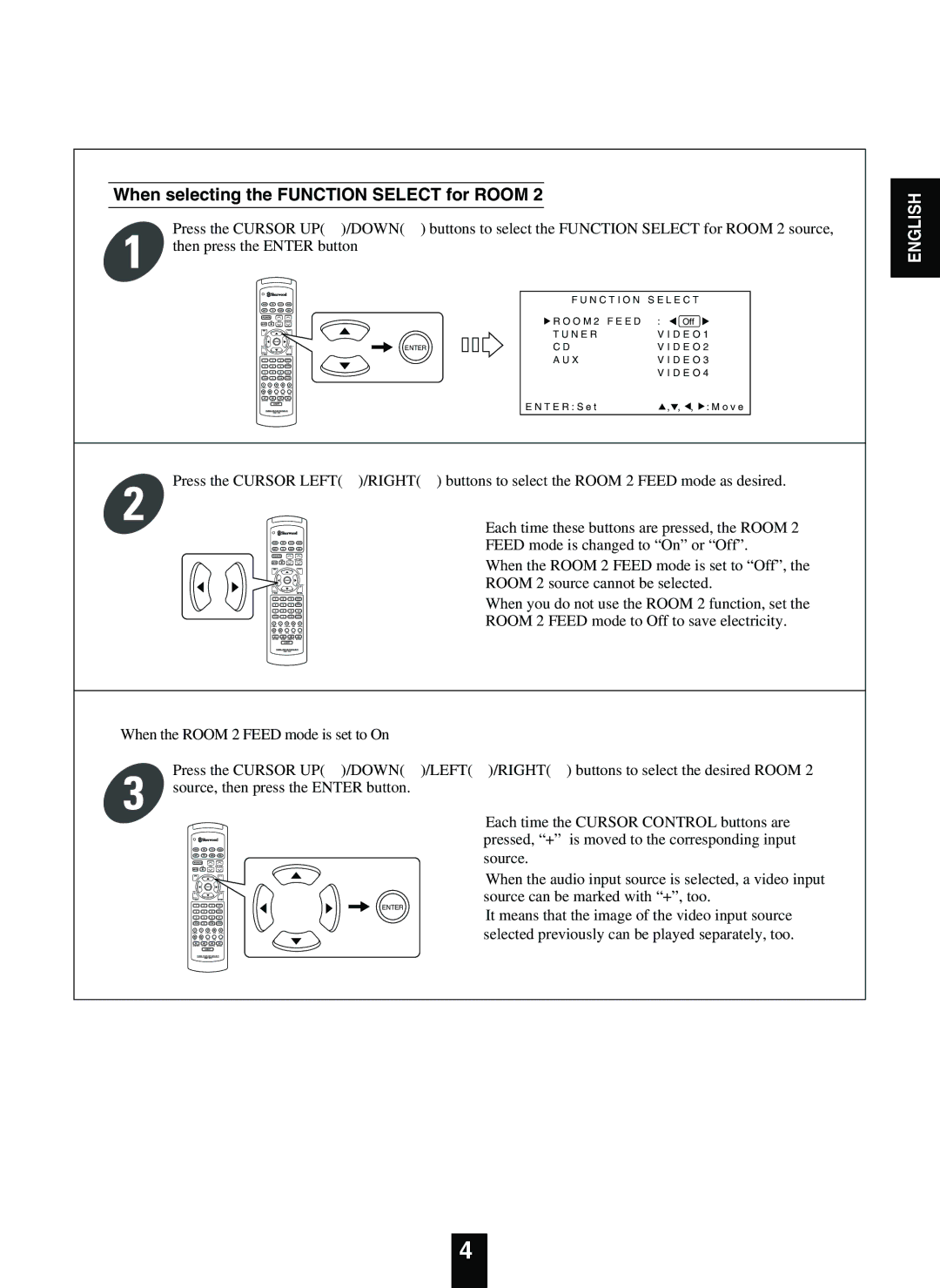 Sherwood R-863 manual When selecting the Function Select for Room, Room 2 source cannot be selected 