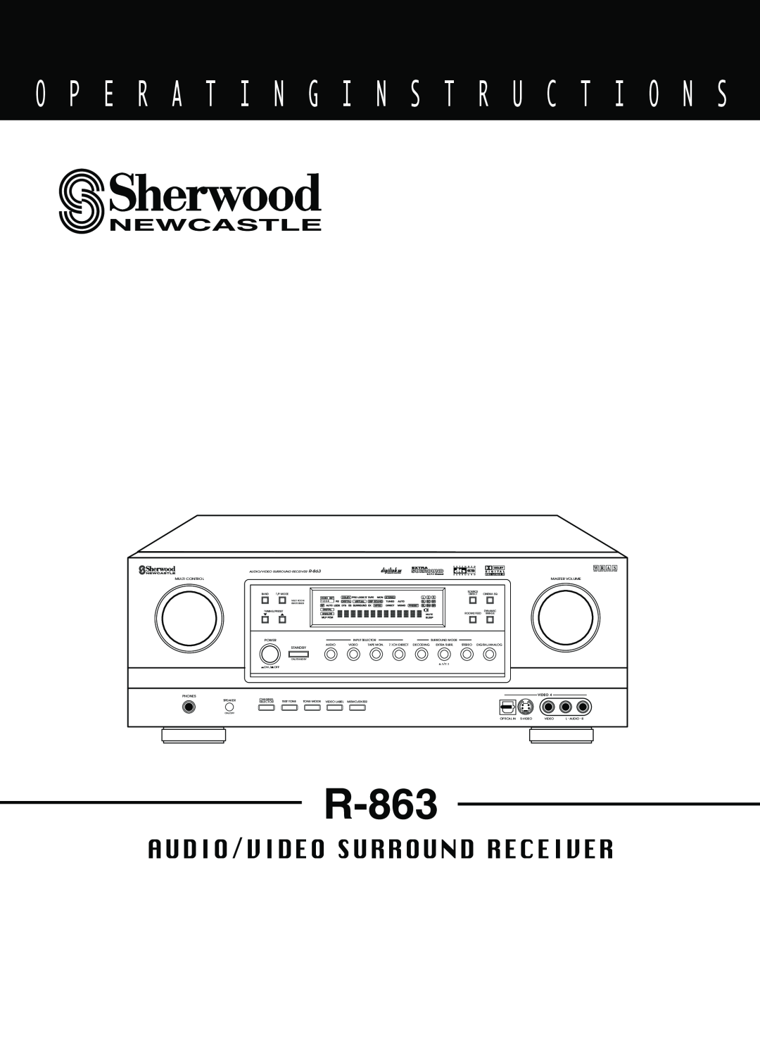 Sherwood R-863 manual O P E R A T I N G I N S T R U C T I O N S, Audio/Video Surround Receiver, W R A S 