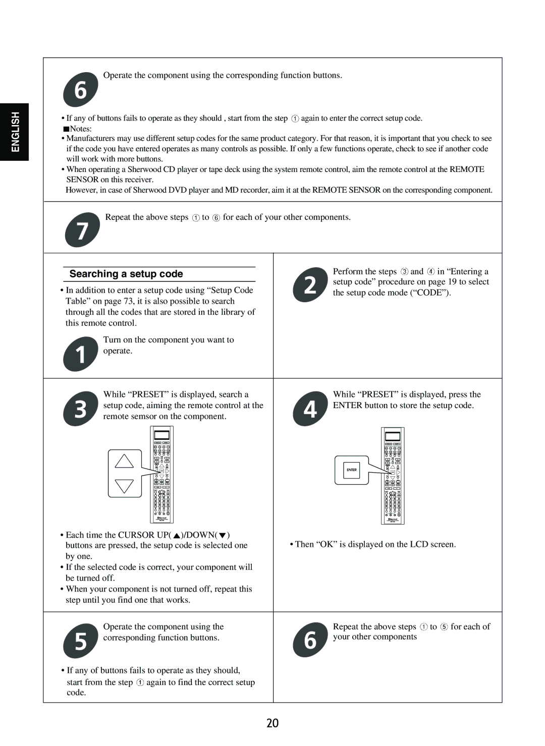 Sherwood R-865 manual Searching a setup code 