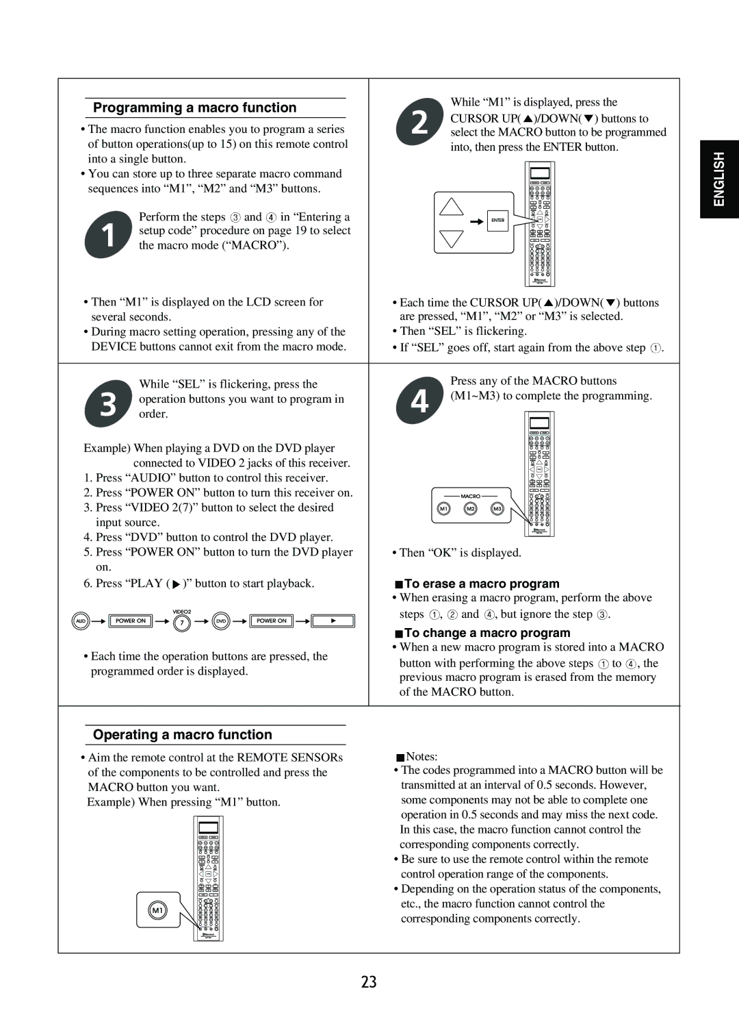 Sherwood R-865 manual Programming a macro function, Operating a macro function, To erase a macro program 