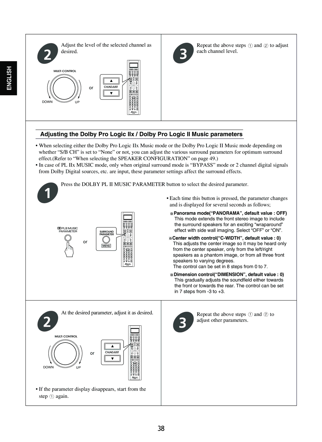 Sherwood R-865 manual Adjust the level of the selected channel as Desired 