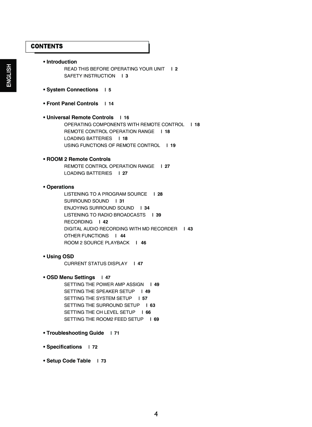 Sherwood R-865 manual Contents 