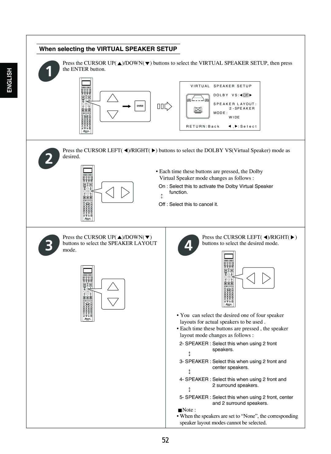 Sherwood R-865 manual When selecting the Virtual Speaker Setup 