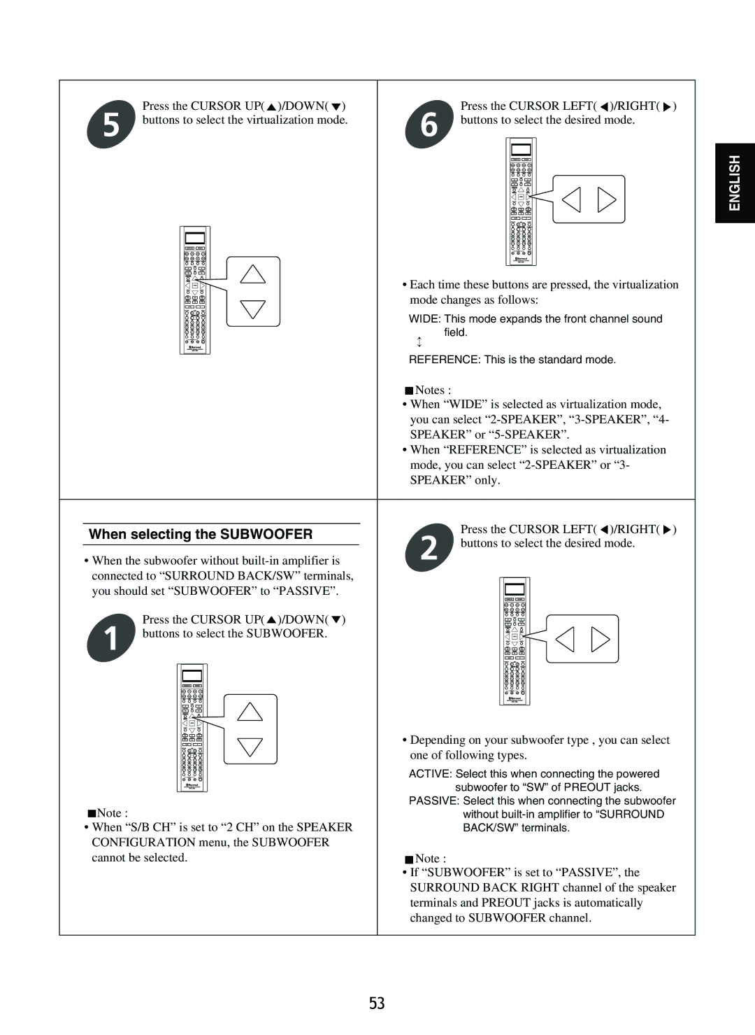 Sherwood R-865 manual When selecting the Subwoofer 