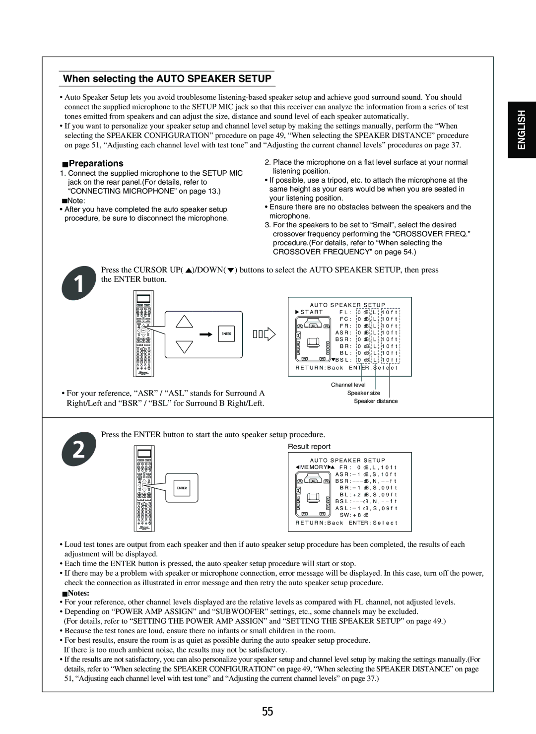 Sherwood R-865 manual When selecting the Auto Speaker Setup, Preparations 