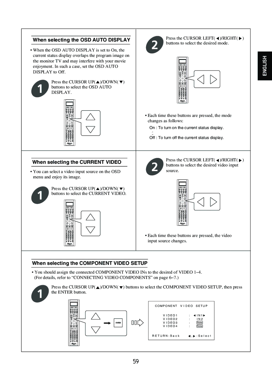 Sherwood R-865 manual When selecting the OSD Auto Display, When selecting the Current Video 