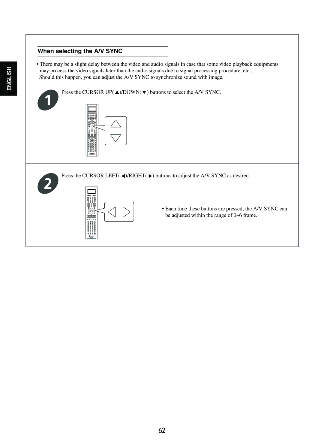 Sherwood R-865 manual When selecting the A/V Sync 