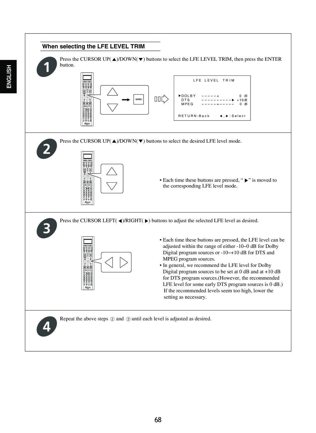 Sherwood R-865 manual When selecting the LFE Level Trim 