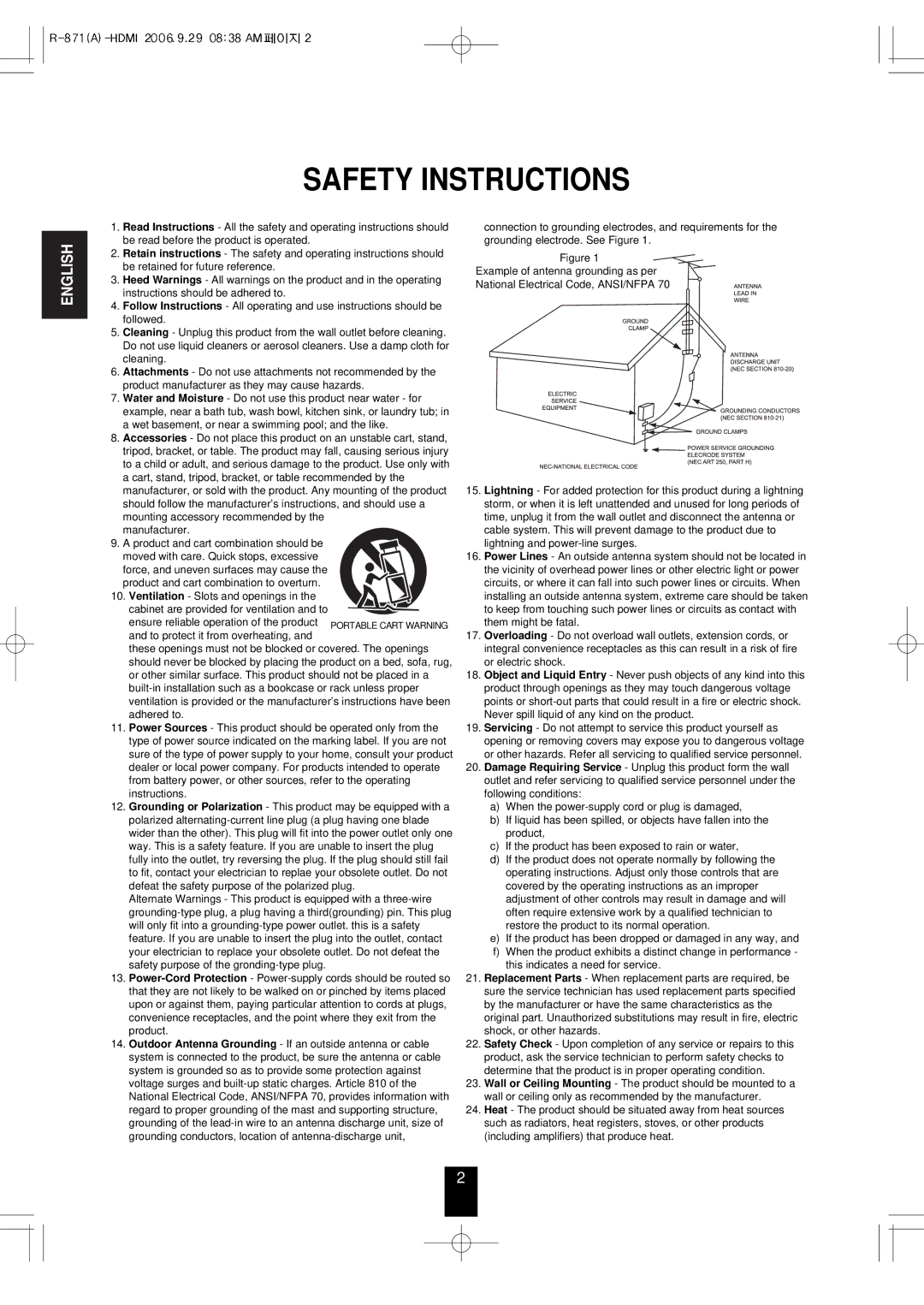 Sherwood R-871 manual Safety Instructions 