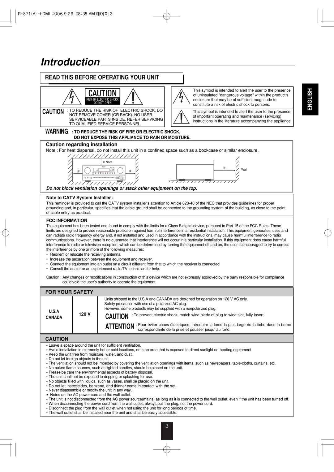 Sherwood R-871 manual Introduction, Read this Before Operating Your Unit 