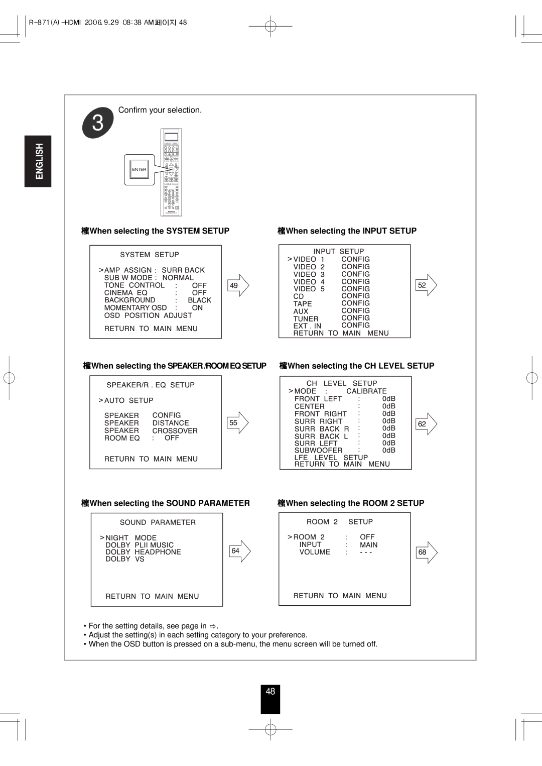 Sherwood R-871 manual Confirm your selection 