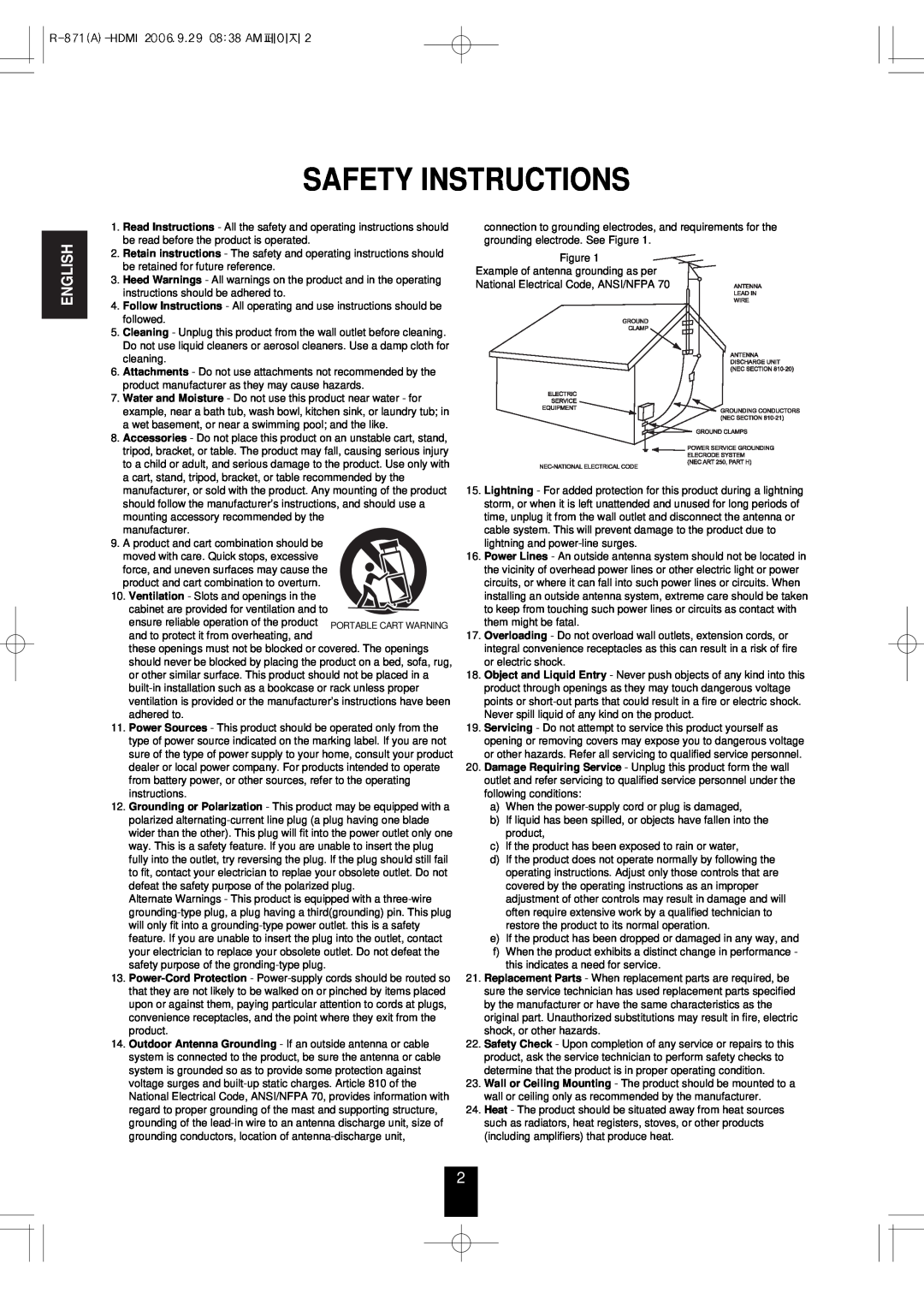Sherwood R-871 manual English, Safety Instructions 