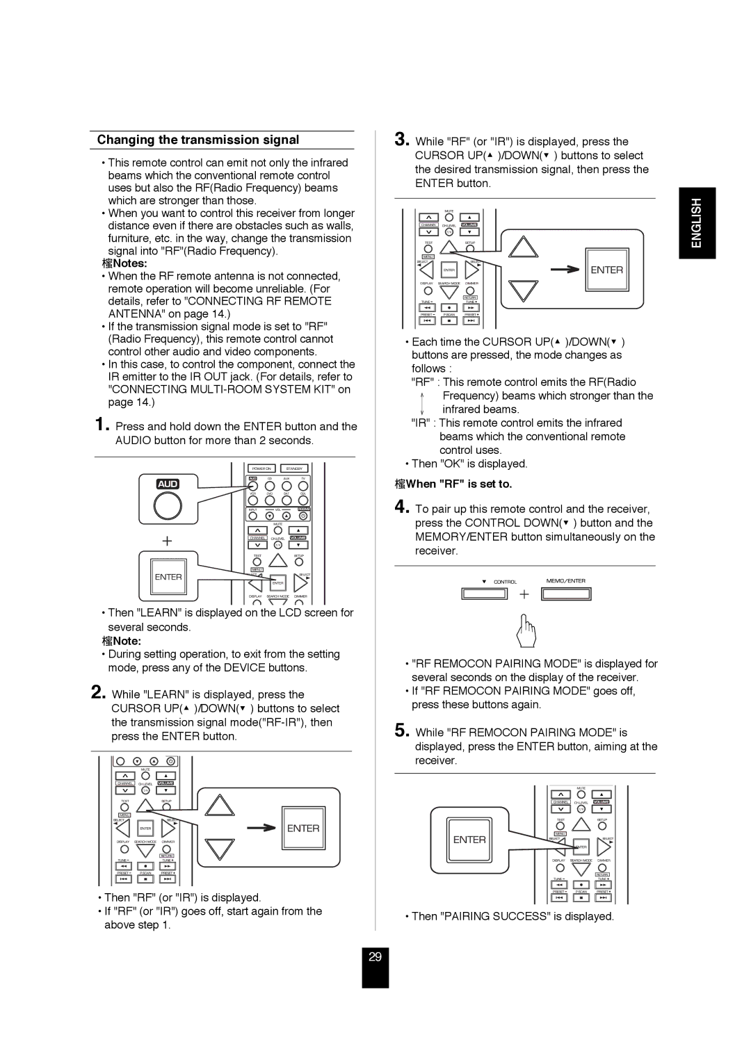 Sherwood R-872 manual Changing the transmission signal, When RF is set to 