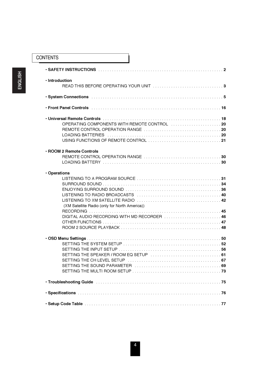 Sherwood R-872 manual Contents 