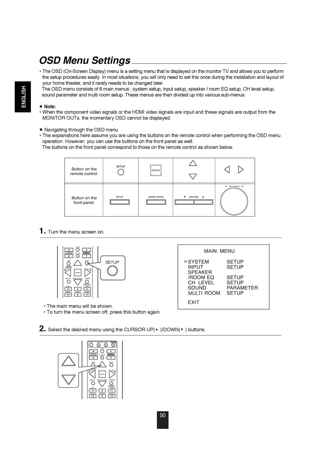 Sherwood R-872 manual OSD Menu Settings, Multi 