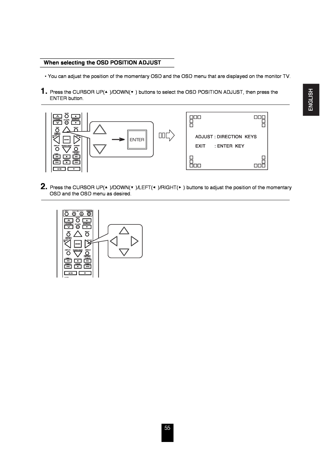 Sherwood R-872 manual When selecting the OSD POSITION ADJUST, English 
