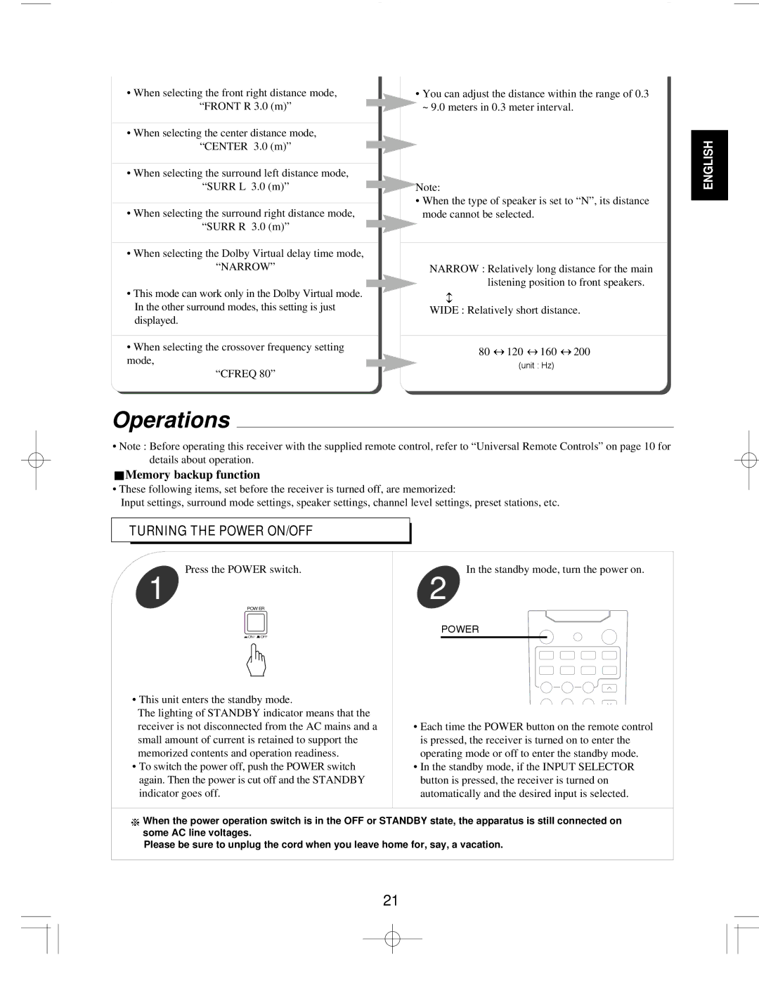 Sherwood R-903R manual Operations, Turning the Power ON/OFF 