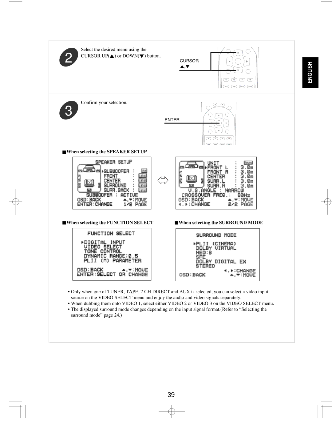 Sherwood R-903R manual Select the desired menu using 