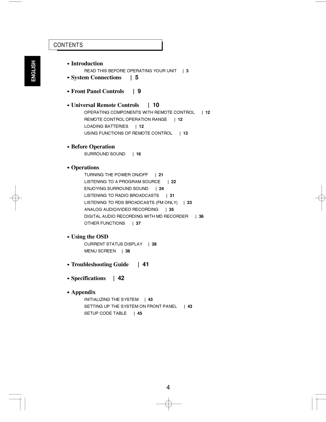 Sherwood R-903R manual Contents 