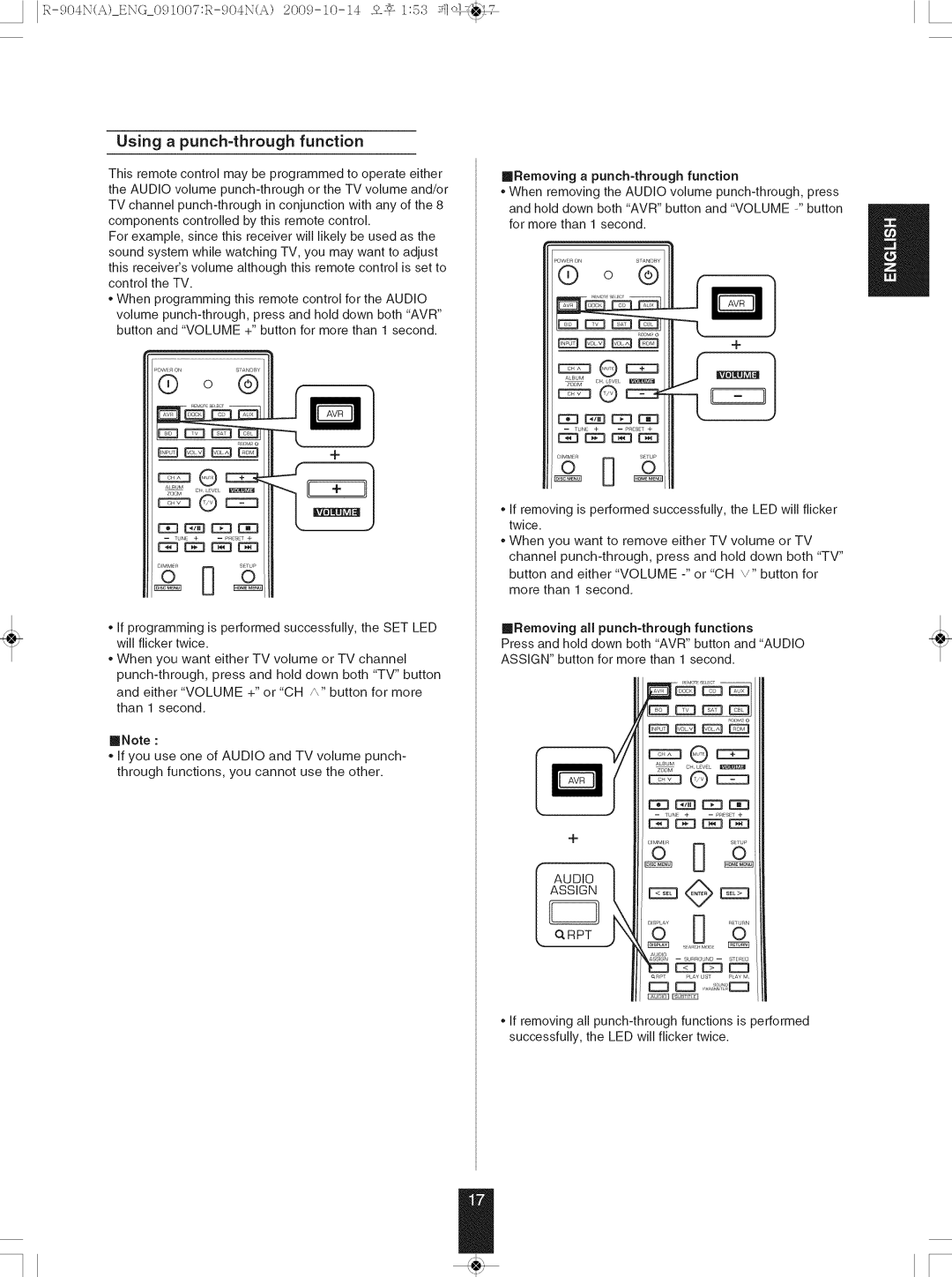 Sherwood R-904N manual Using a punch=through function, Assign Audio RPT 