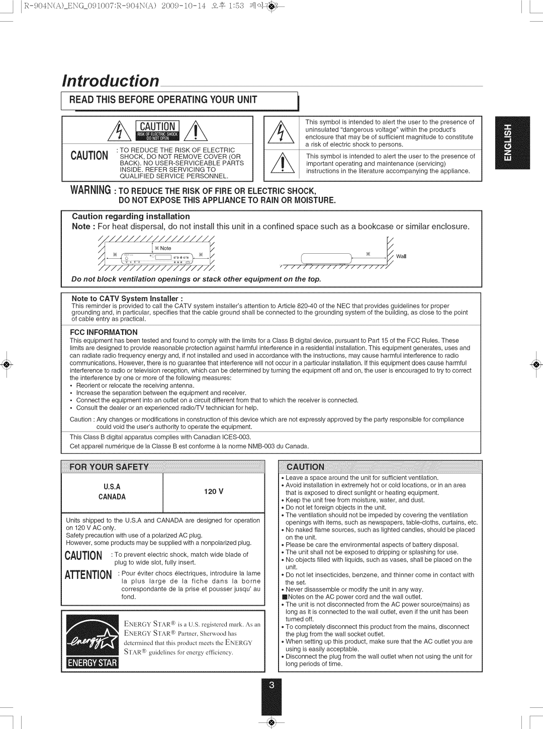 Sherwood R-904N manual Read this Before Operating Your Unit, Do not Expose THiS Appliance to RAiN or Moisture, Canada 