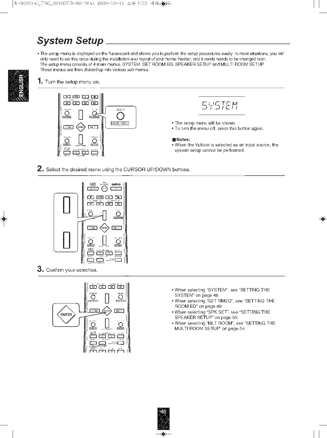 Sherwood R-904N manual Turn the setup menu on, Select the desired menu using the Cursor UP/DOWN buttons, EE3 EB 