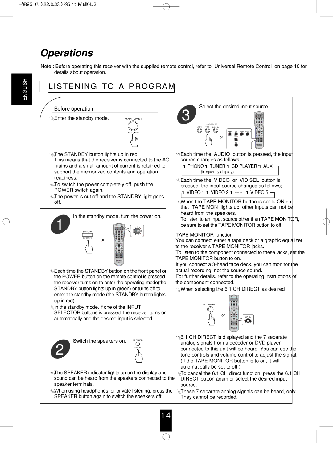 Sherwood R-956 manual Operations, Listening to a Program, Before operation 