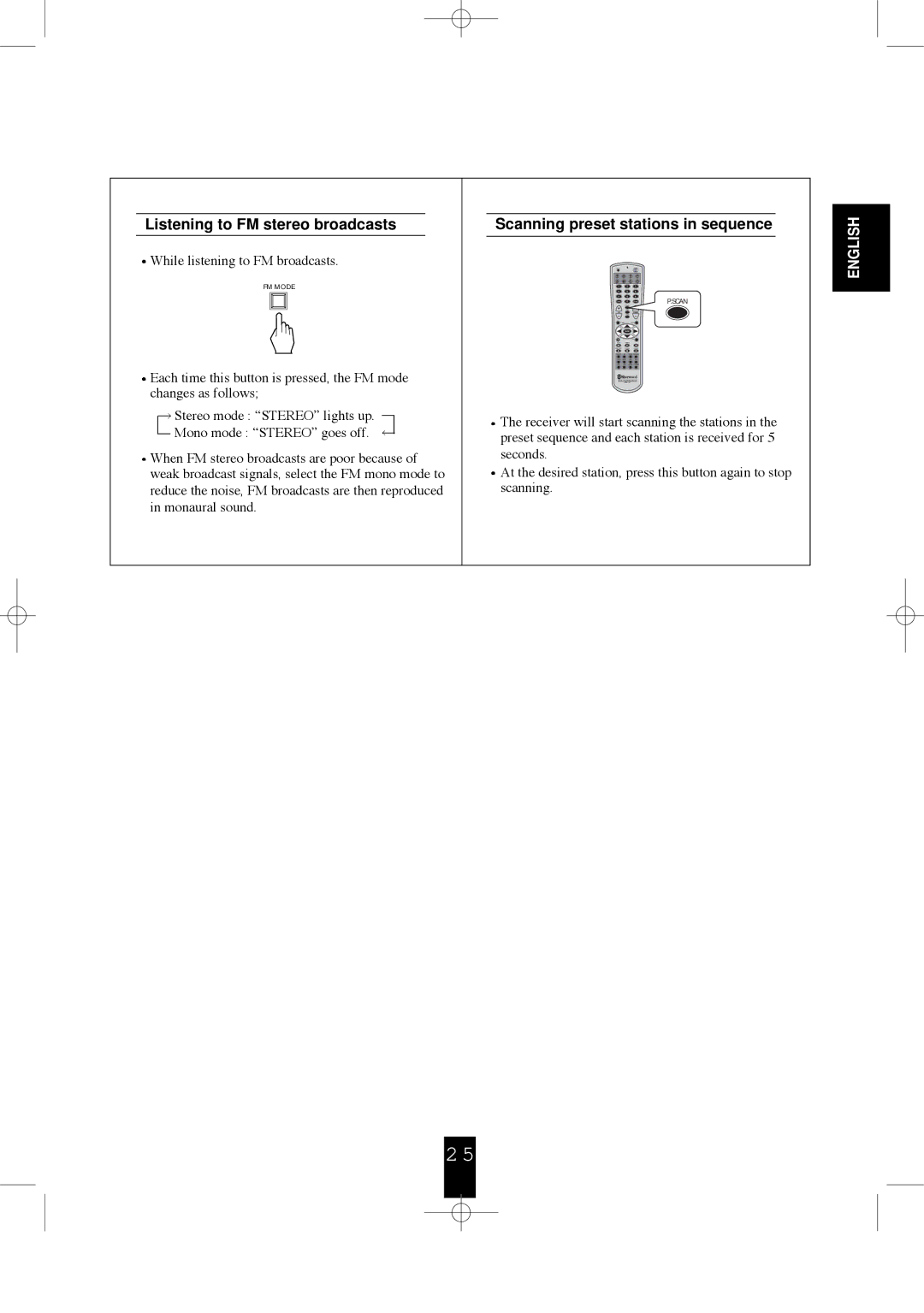 Sherwood R-956 manual Listening to FM stereo broadcasts, Scanning preset stations in sequence 