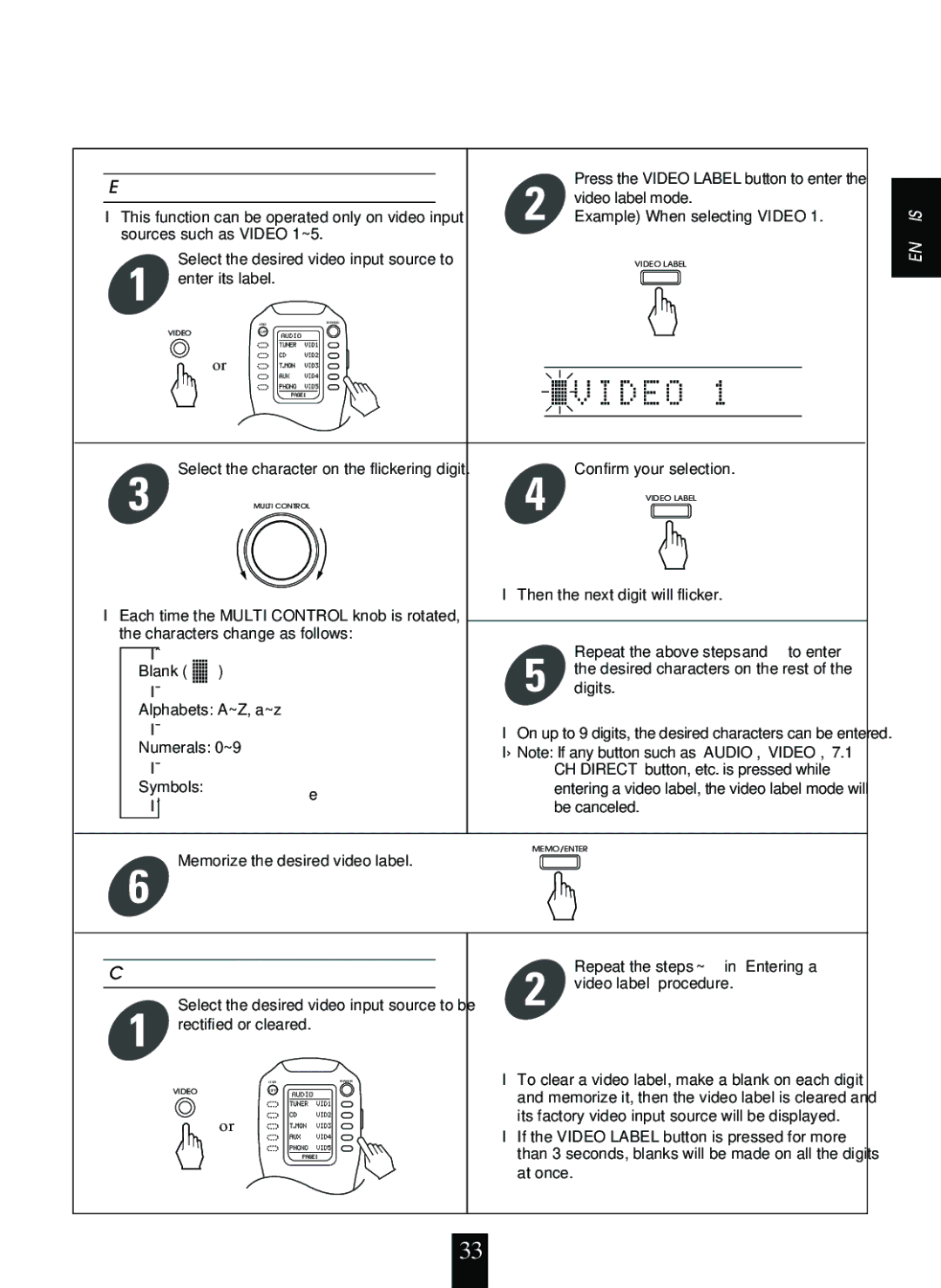 Sherwood R-963 manual Correcting or clearing a video label 