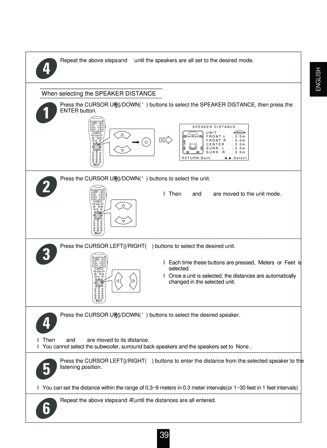 Sherwood R-963 manual When selecting the Speaker Distance 