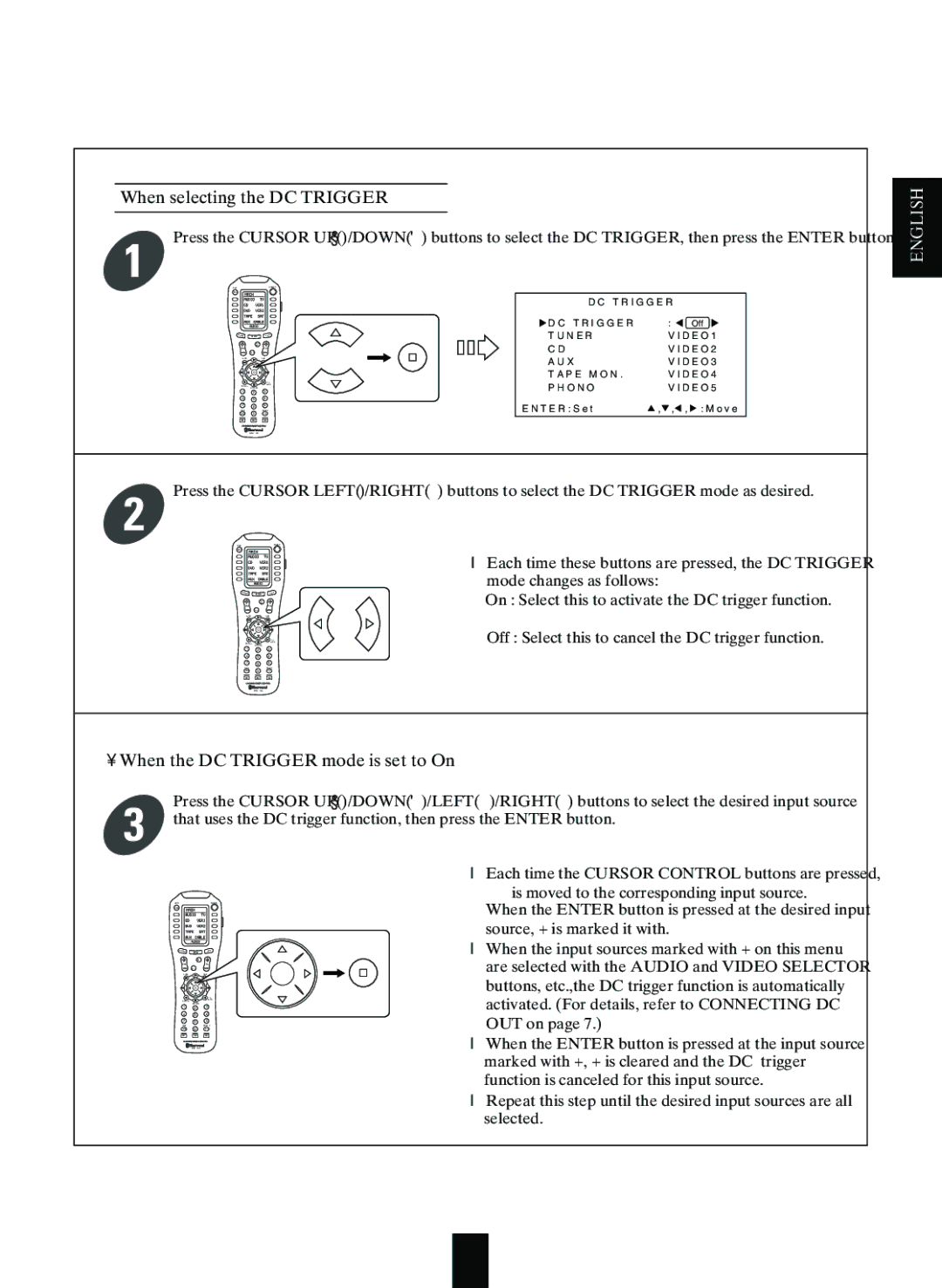 Sherwood R-963 manual When selecting the DC Trigger, When the DC Trigger mode is set to On 