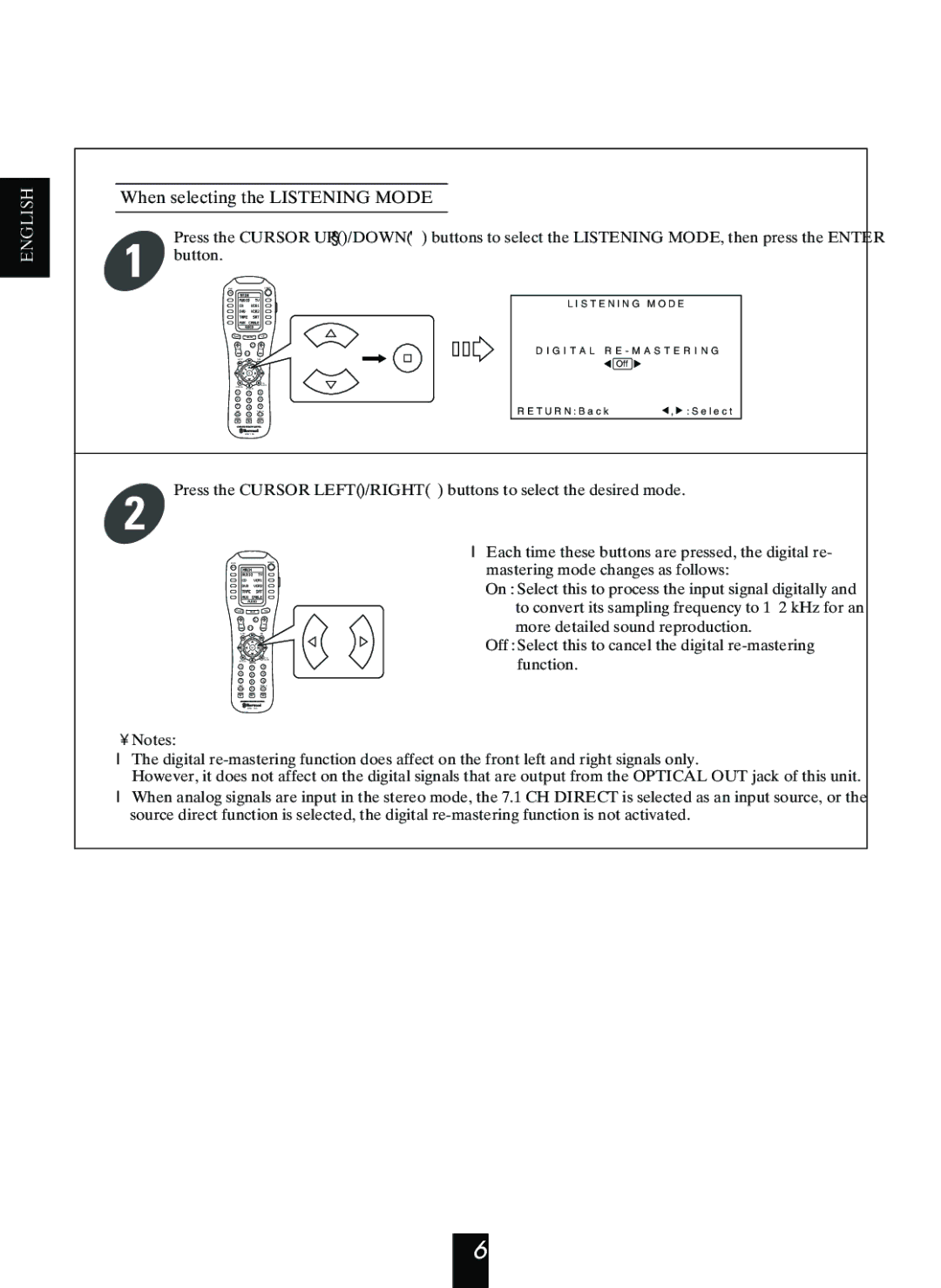 Sherwood R-963 manual When selecting the Listening Mode, Button 