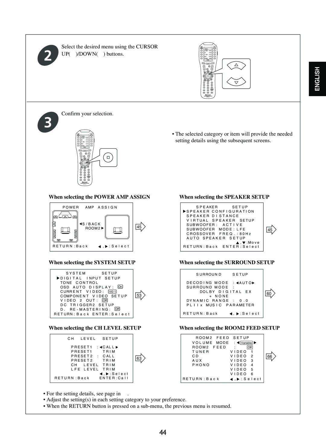 Sherwood R-965 manual When selecting the Power AMP Assign 