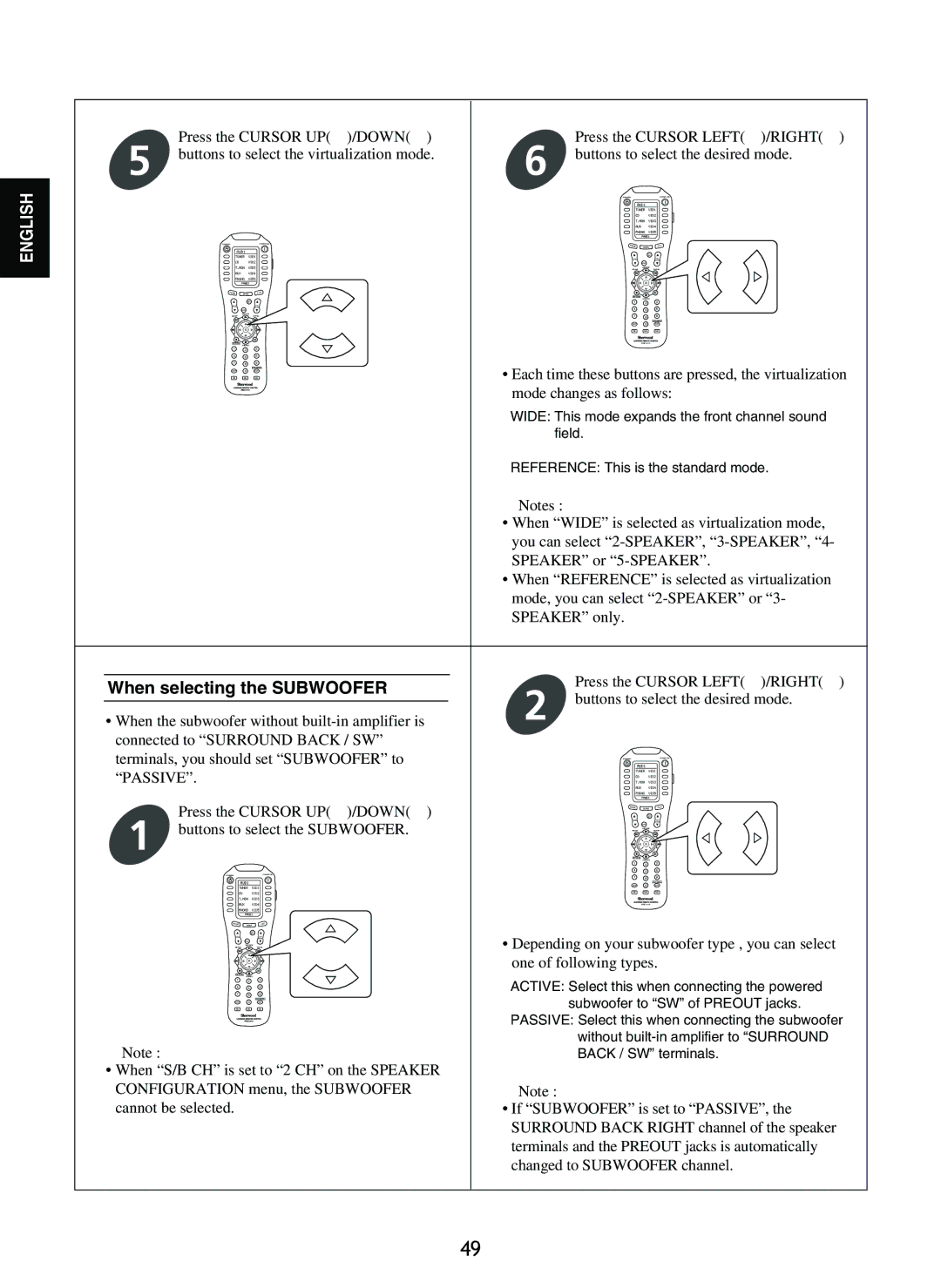 Sherwood R-965 manual When selecting the Subwoofer 