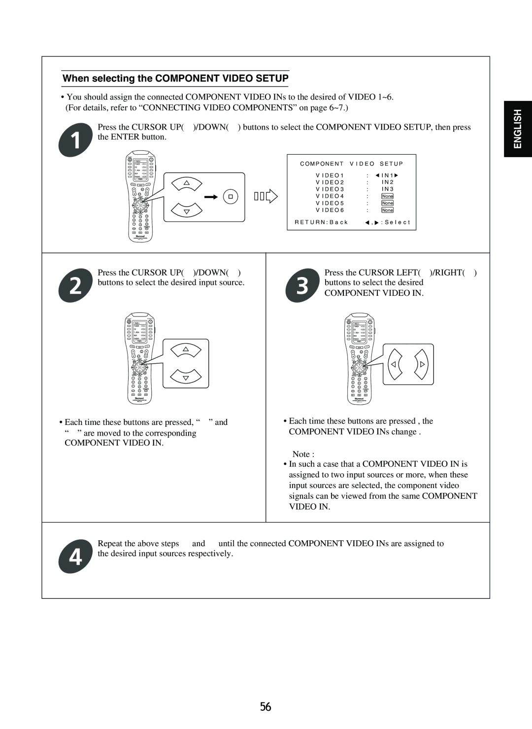 Sherwood R-965 manual When selecting the Component Video Setup 