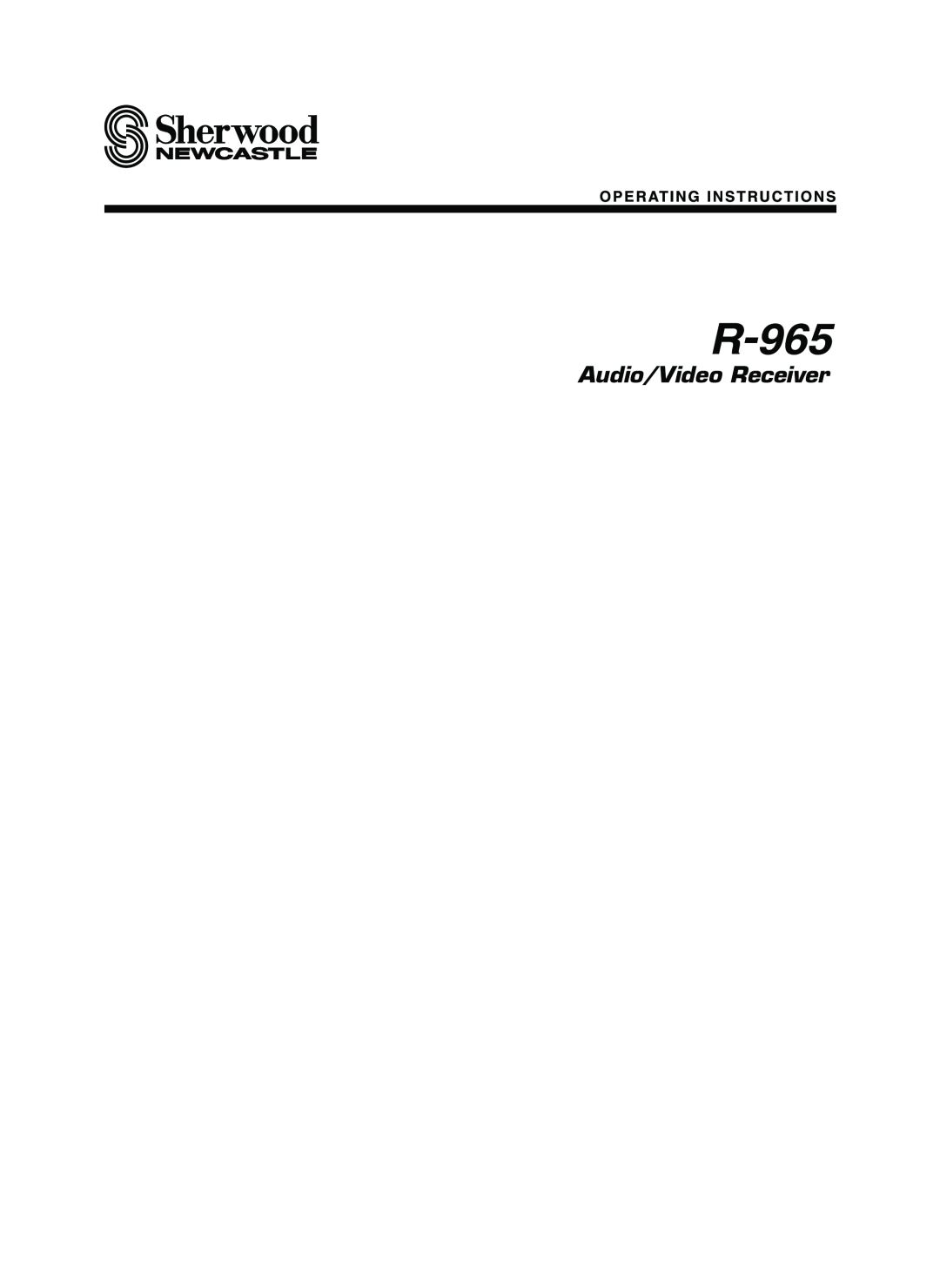 Sherwood R-965 manual Audio/Video Receiver 