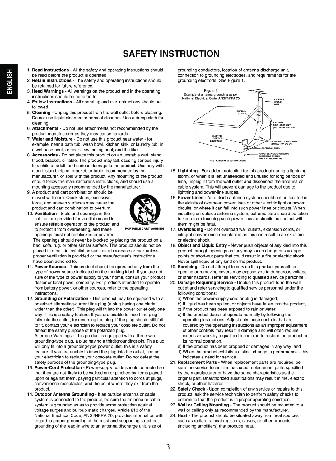 Sherwood R-965 manual Safety Instruction, English 