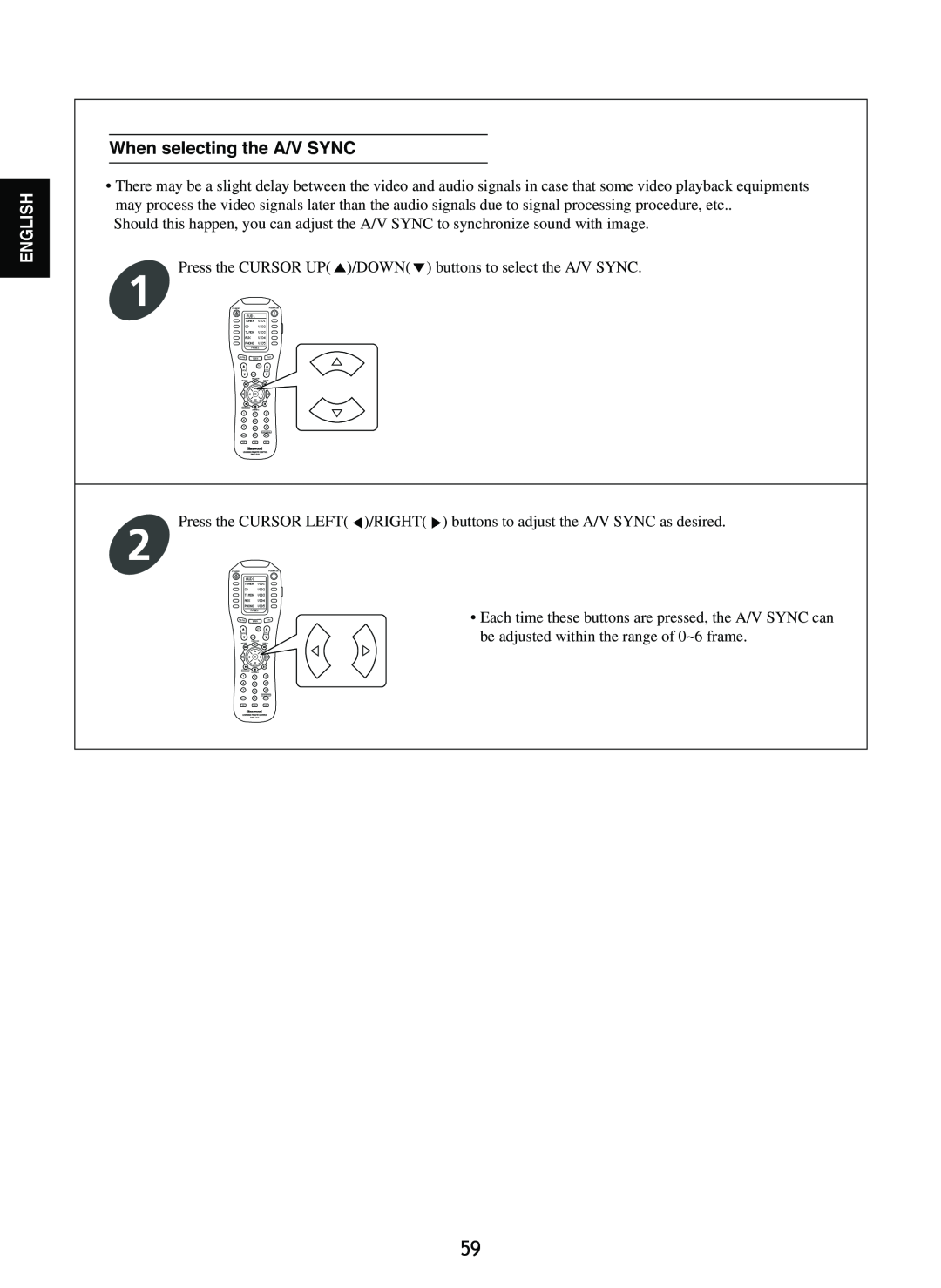 Sherwood R-965 manual When selecting the A/V SYNC, English 