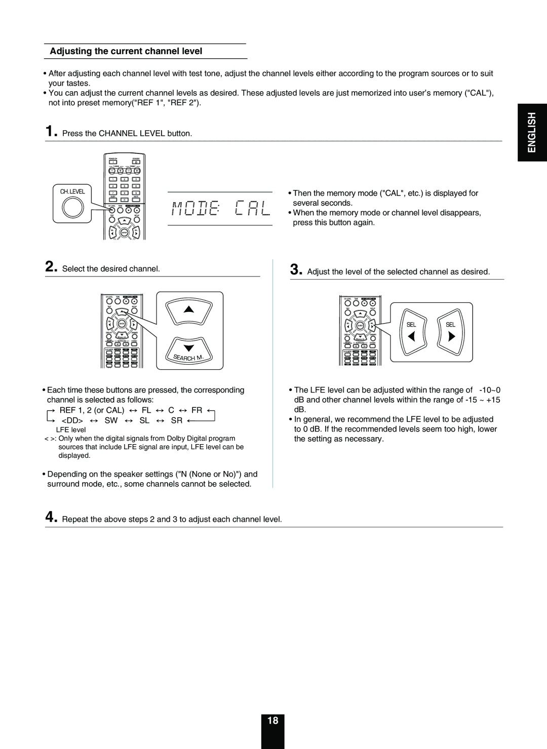 Sherwood RD-5503 operating instructions Adjusting the current channel level 