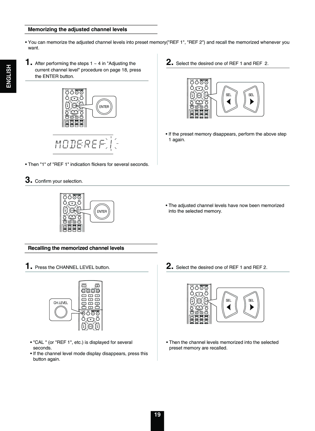 Sherwood RD-5503 operating instructions Memorizing the adjusted channel levels, Recalling the memorized channel levels 