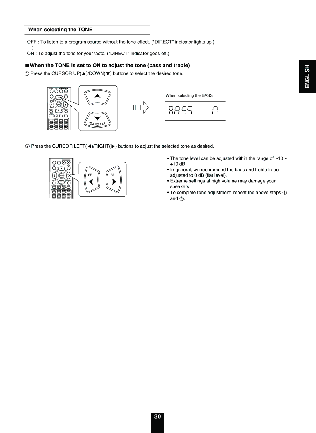 Sherwood RD-5503 operating instructions When selecting the Tone 