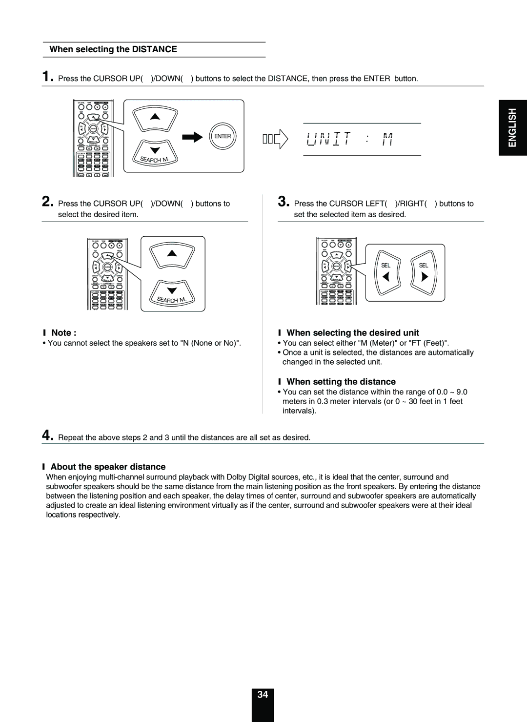 Sherwood RD-5503 When selecting the Distance, When selecting the desired unit, When setting the distance 