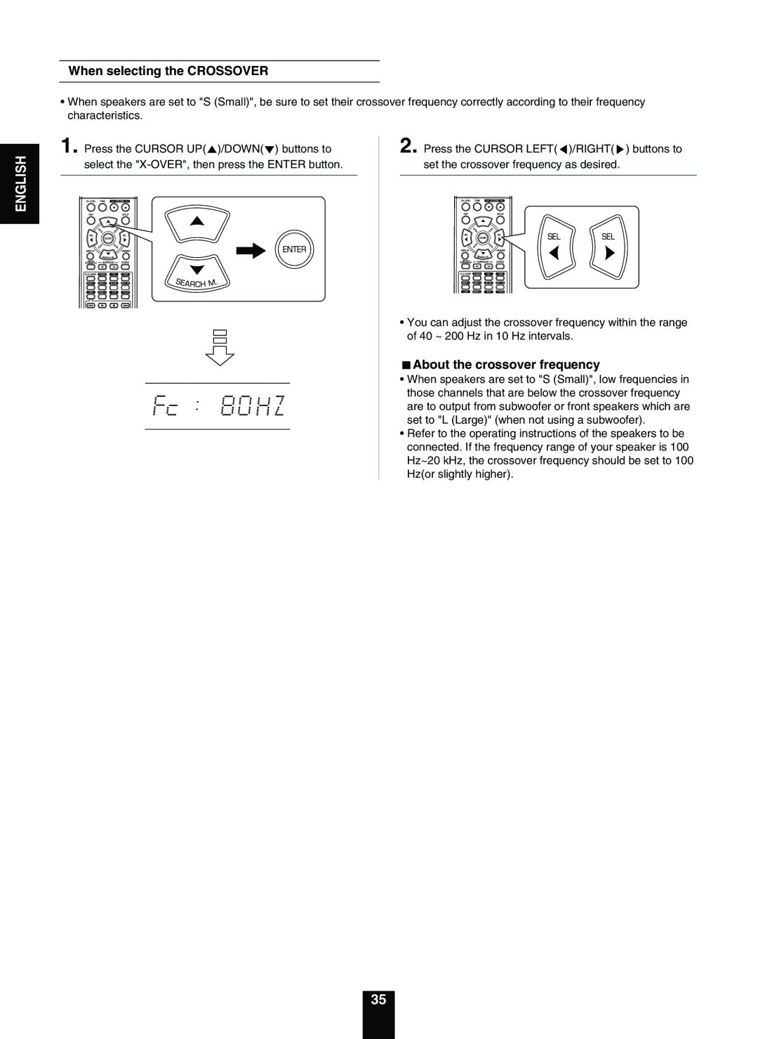 Sherwood RD-5503 operating instructions When selecting the Crossover, About the crossover frequency 