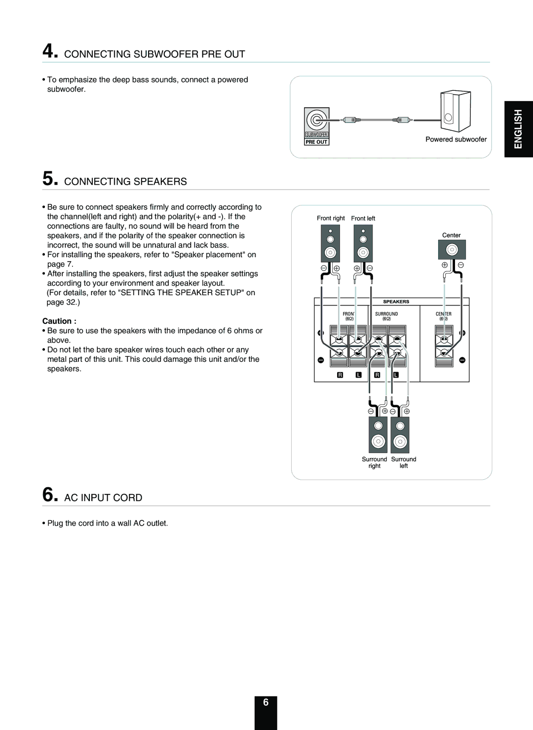 Sherwood RD-5503 operating instructions Connecting Subwoofer PRE OUT 