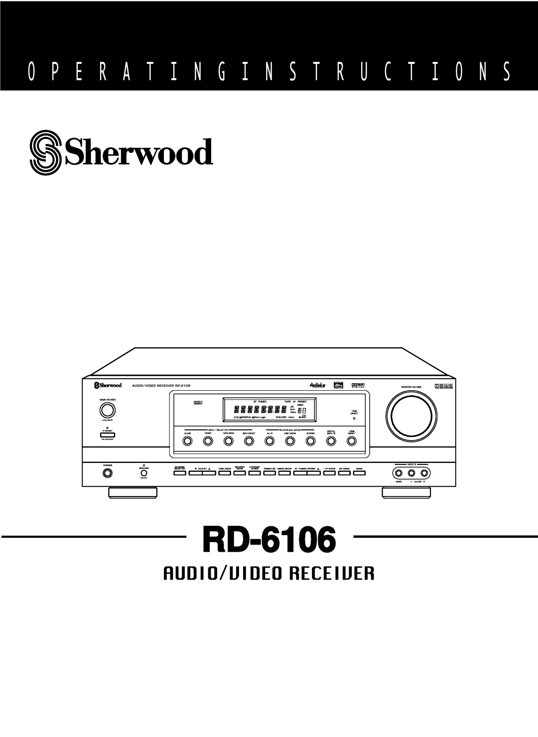 Sherwood RD-6106 manual O P E R A T I N G I N S T R U C T I O N S, Audio/Video Receiver, T D A S 