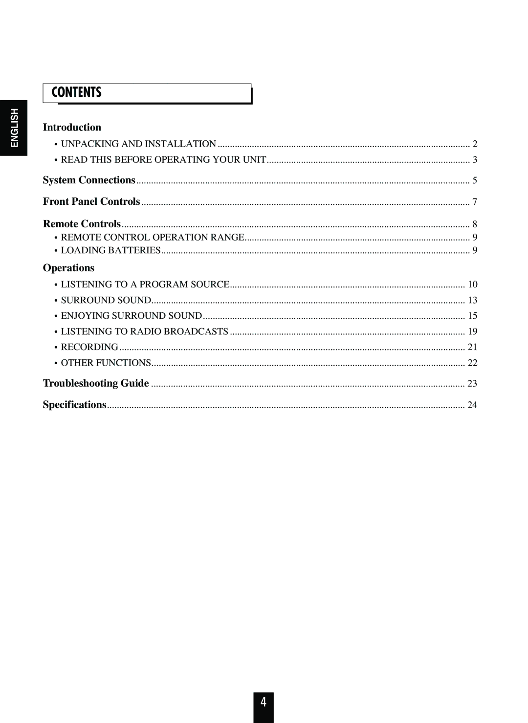 Sherwood RD-6108 manual Contents 