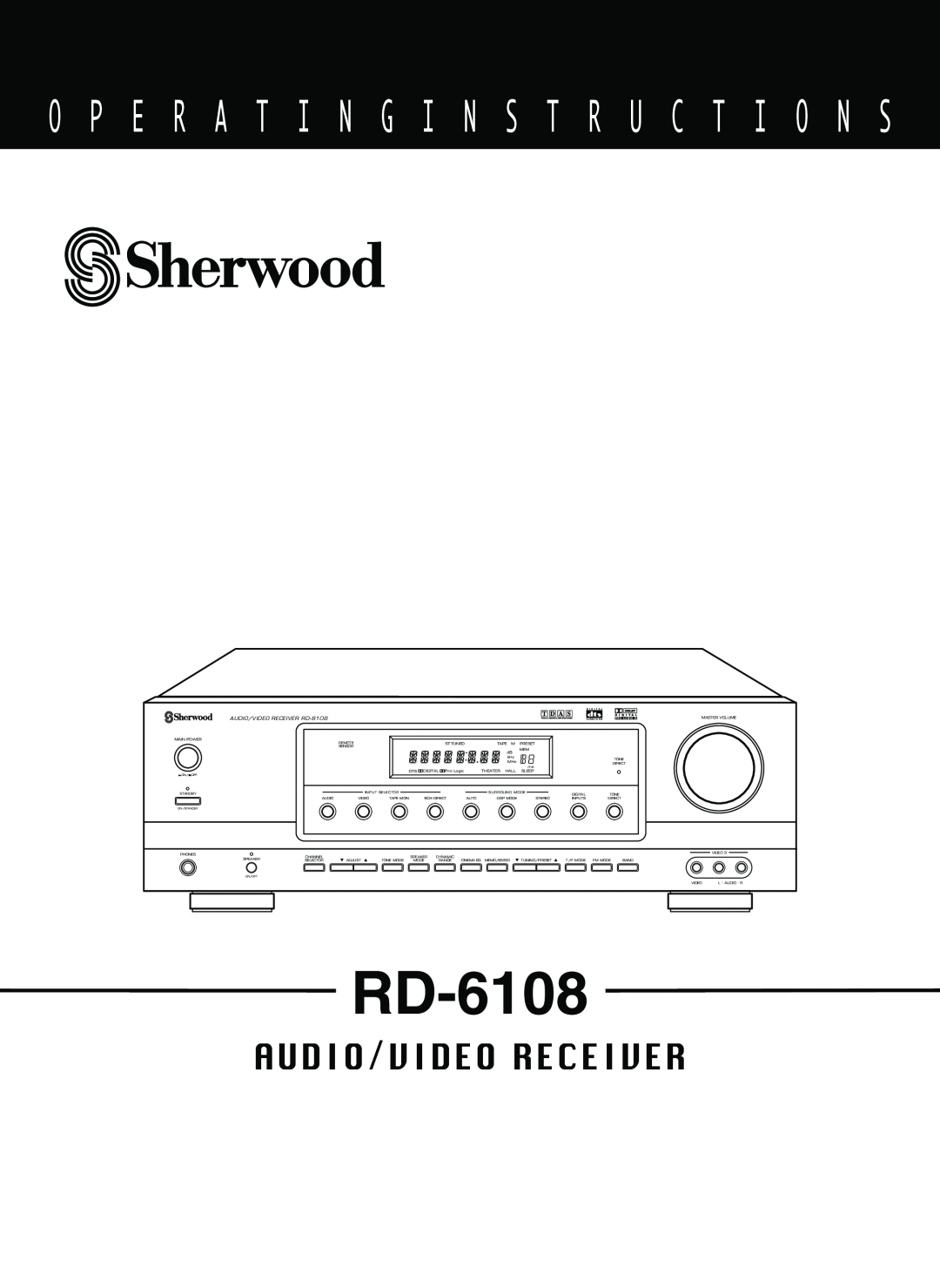 Sherwood manual O P E R A T I N G I N S T R U C T I O N S, Audio/Video Receiver, AUDIO/VIDEO RECEIVER RD-6108 