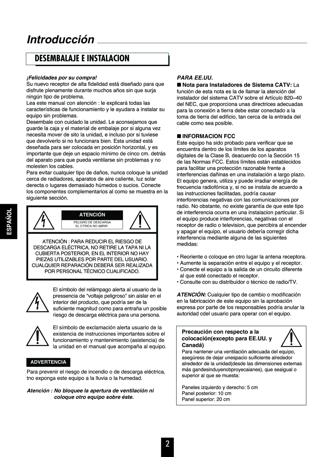 Sherwood RD-6405R, RD-6105R manual Introducción, Desembalaje E Instalacion 