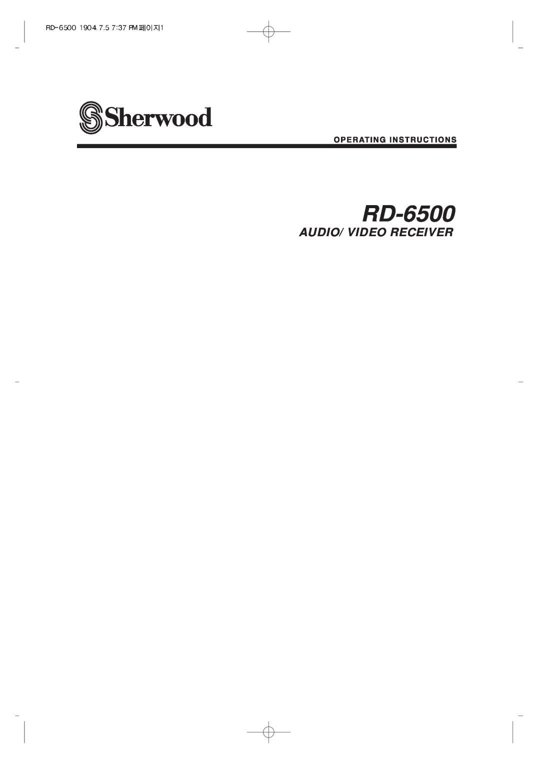 Sherwood RD-6500 manual Audio/Video Receiver 