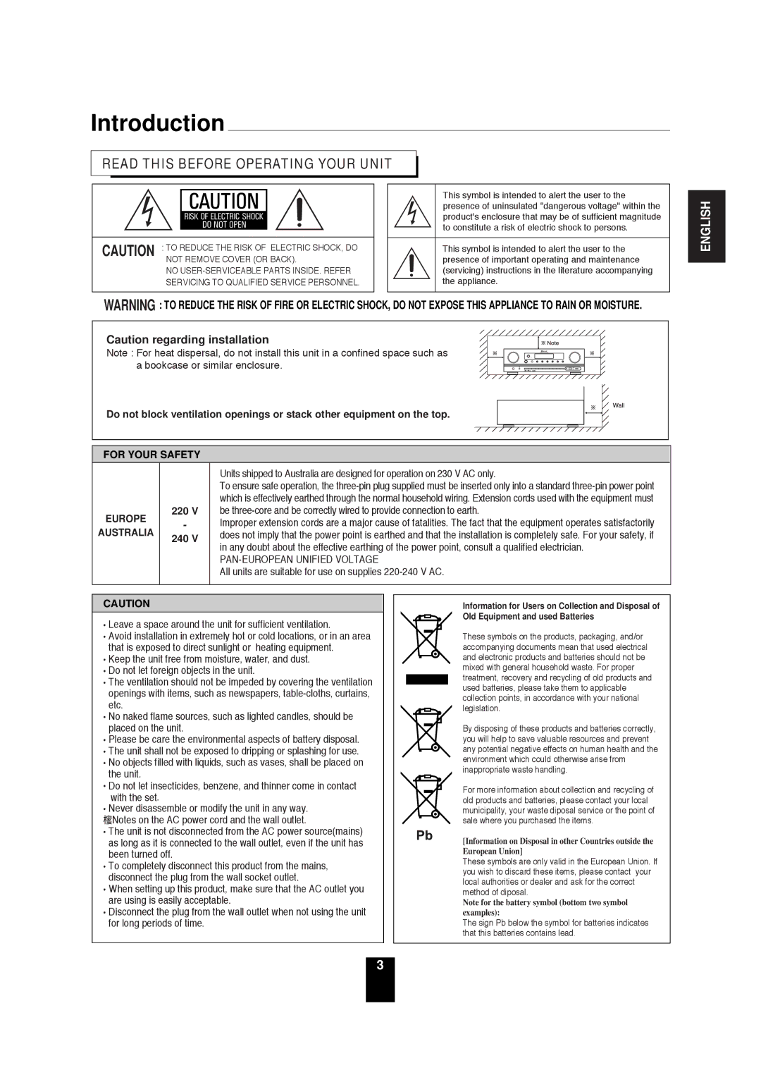 Sherwood RD-6503 manual Read this Before Operating Your Unit, 220 240 